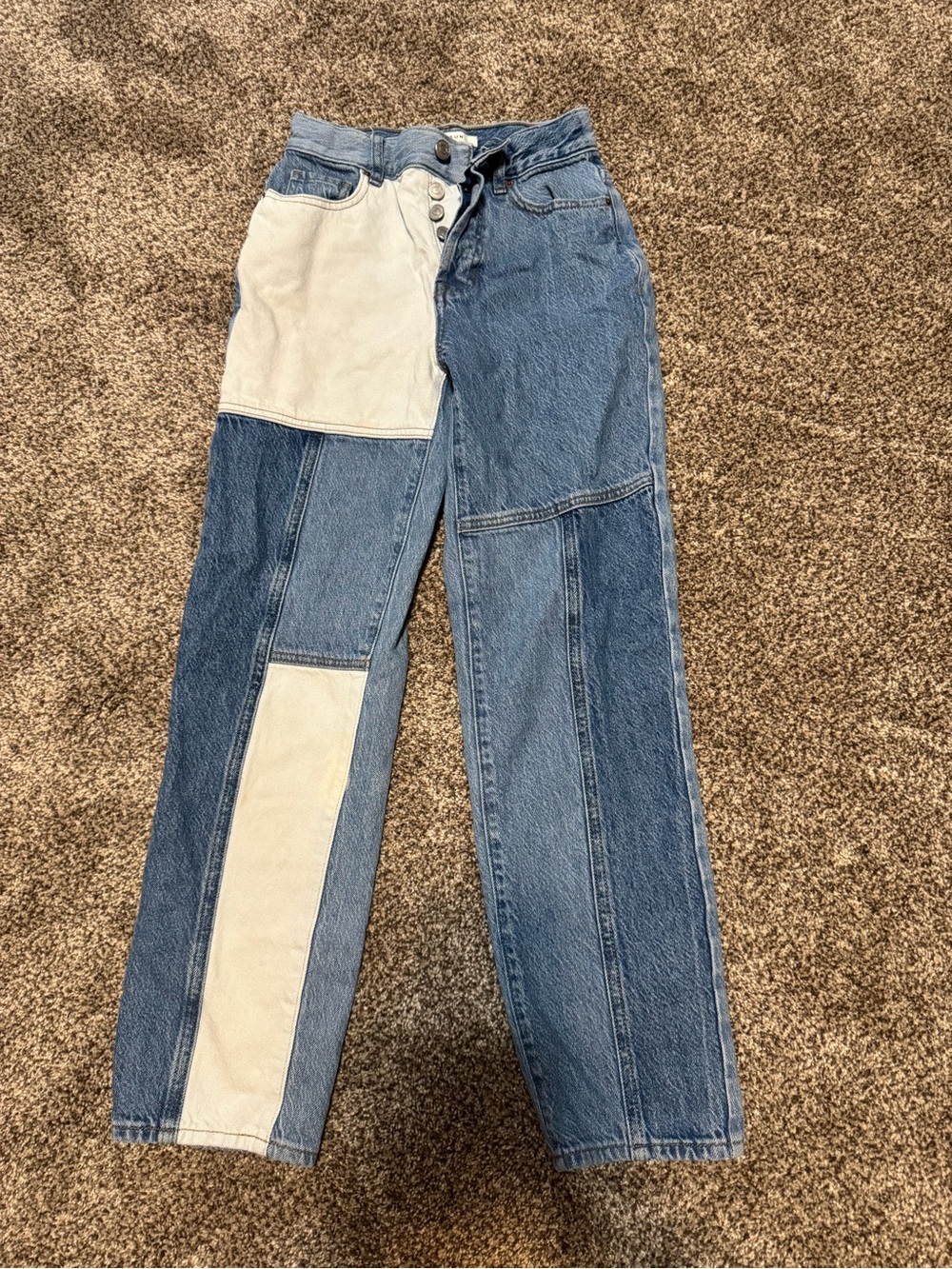 Patchwork Two-Tone Blue Jeans